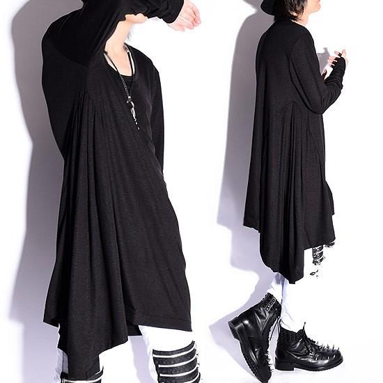 ロングTシャツ メンズ ロング丈 変形 ドレープ カットソー 無地