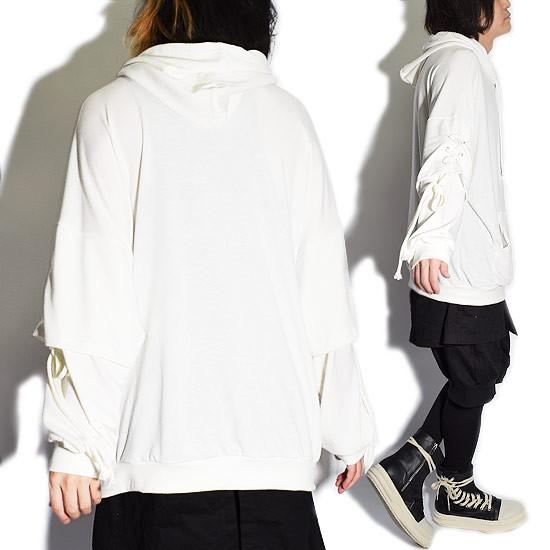 ロングtシャツ メンズ レースアップ ビックサイズ パーカー 変形 カットソー 個性的 ホスト V系 ビジュアル系 モード系 ファッション 日本製