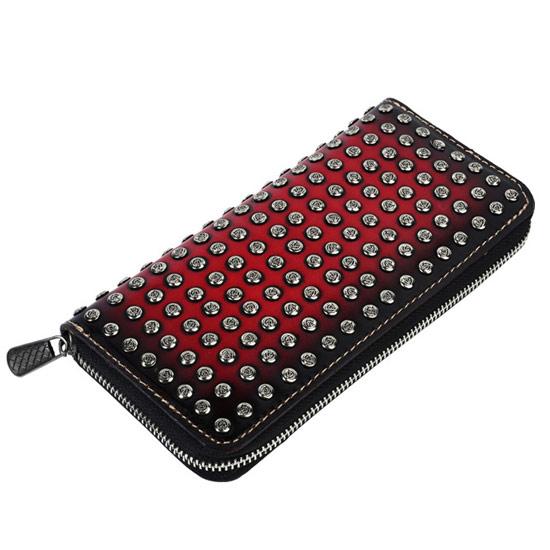 長財布 メンズ スタッズ 財布 本革 レザー 汚し加工 バイカラー 薔薇