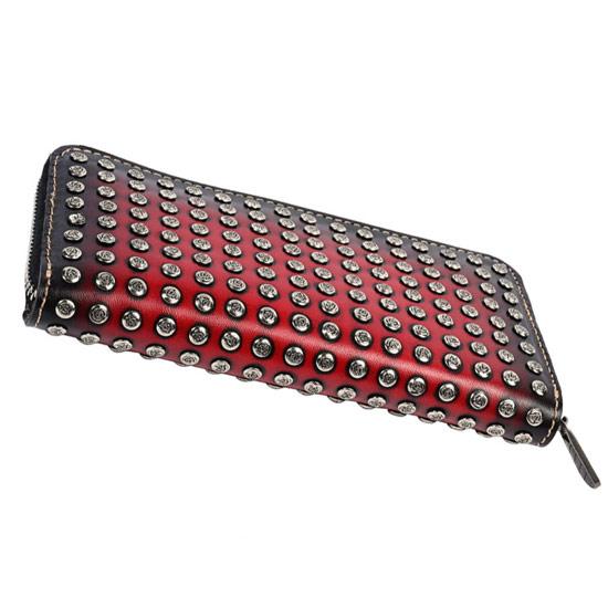 長財布 メンズ スタッズ 財布 本革 レザー 汚し加工 バイカラー 薔薇