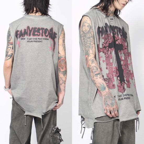 V系 タンクトップ メンズ ノースリーブ モード系 Tシャツ