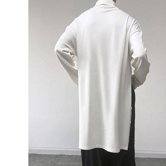 モード系 ロングTシャツ メンズ ハイネック ロンT ロング丈 V系