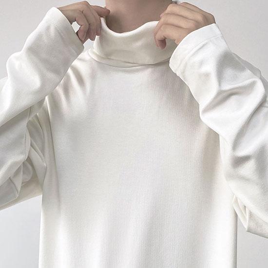 モード系 ロングTシャツ メンズ ハイネック ロンT ロング丈 V系