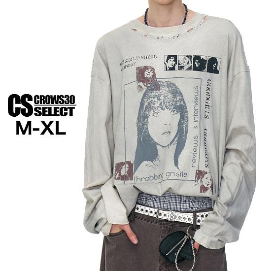 V系 ロングTシャツ メンズ モード系 ロンT オラオラ系 Tシャツ 大人