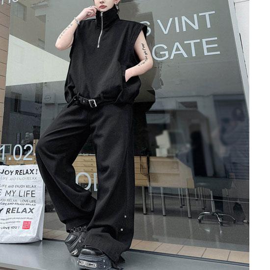 モード系 セットアップ メンズ V系 ワイドパンツ ライダースジャケット