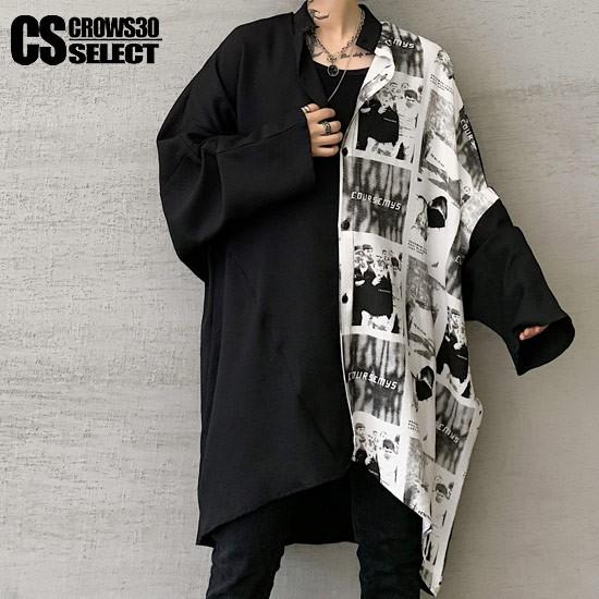 メール便送料無料対応可 オーバーシルエットシャツ メンズ ホスト V系 お兄系 新作 冬 秋 19 インポート フォトプリントシャツ バイカラーシャツ モードファッション メンズ シャツ バイカラーシャツ シャツ カジュアルシャツ