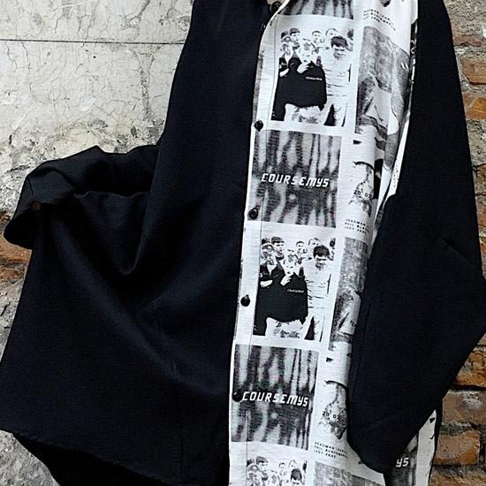 メール便送料無料対応可 オーバーシルエットシャツ メンズ ホスト V系 お兄系 新作 冬 秋 19 インポート フォトプリントシャツ バイカラーシャツ モードファッション メンズ シャツ バイカラーシャツ シャツ カジュアルシャツ