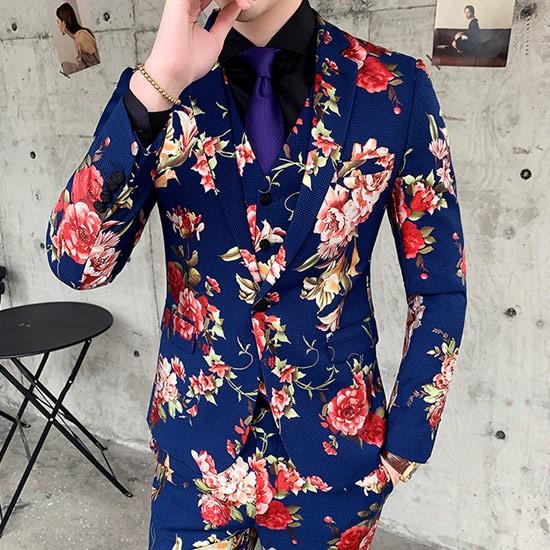 花柄スーツ メンズ ホストスーツ 3Pスーツ スリムスーツ 結婚式 二次会