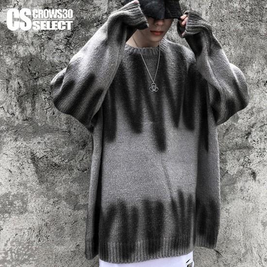 安い ニットソー メンズ ロンt ロングtシャツ セーター スプレー ライン オーバーサイズ 個性的 お兄系 ホスト V系 ビジュアル系 モード系 ファッション 全国宅配無料 Staging Uneltemania Ro