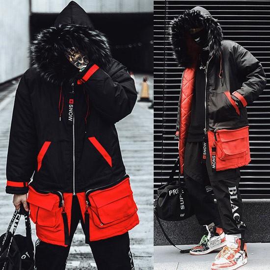 モッズコート メンズ バイカラー柄 ファーフード ブルゾン ロングコート 18 秋 冬 新作 お兄系 V系 ホスト 個性的 大人 A Red Blk Moz Alleglo クローズ30スタイル 通販 Yahoo ショッピング