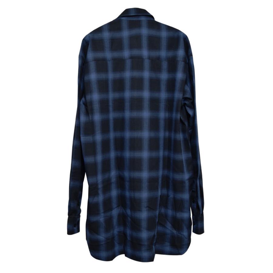 チェックシャツ メンズ モード系 シャツ ロングシャツ ブルー