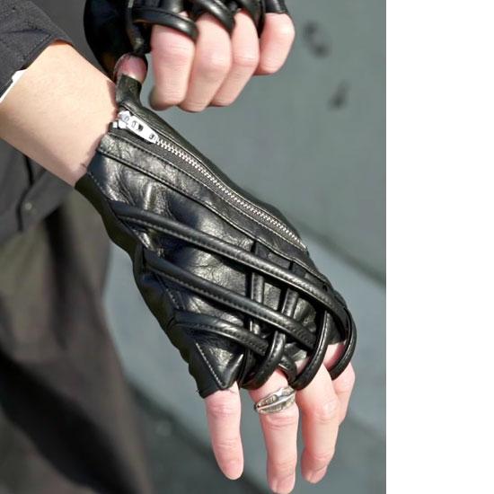 FUGA レザー手袋 ジッパー部パイソン切替　即完売品 手袋 メンズ グローブ ジッパー レザー V系 モード系 指ぬき 指なし