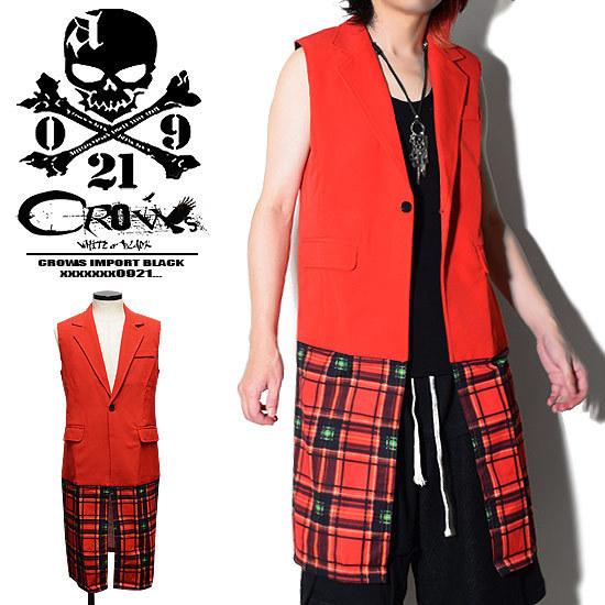 ベスト メンズ ジレベスト モード系 タータンチェック ロングベスト レッドチェック インポート 秋 冬 新作 アウター お兄系 V系 衣装 ホスト Al Red By Vest Alleglo クローズ30スタイル 通販 Yahoo ショッピング