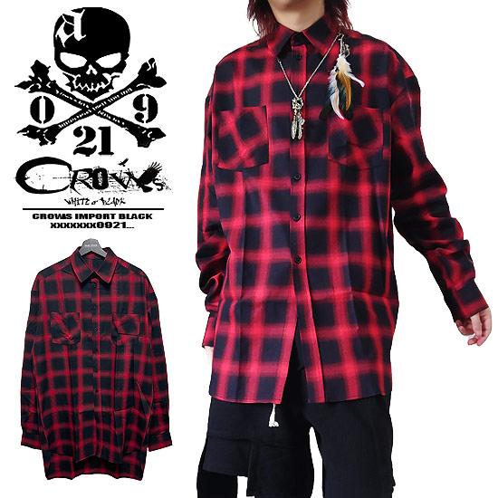 チェックシャツ メンズ モード系 シャツ ロングシャツ V系