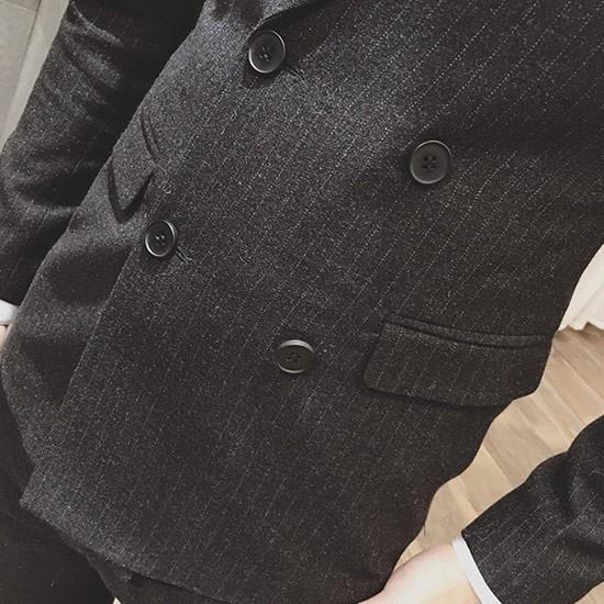 スーツ メンズ ストライプ スリムスーツ 3P スリーピース ダブルスーツ