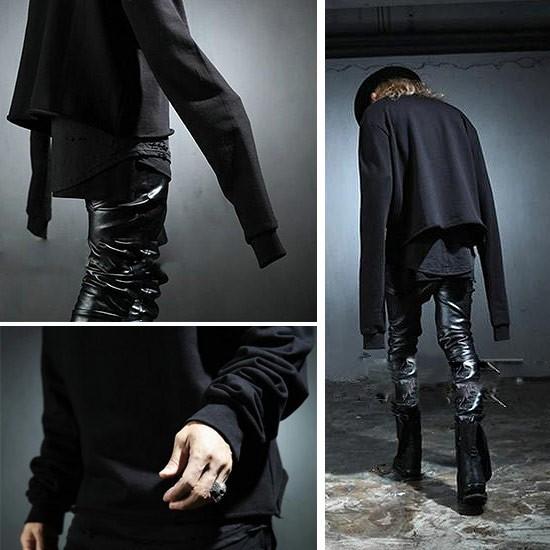 激安大特価 ロングtシャツ ファッション モード系 V系 個性的 黒 ショート丈 変形 トレーナー スウェット インポート ロンt メンズ 長袖 サイズ Xl Shivrai Co In