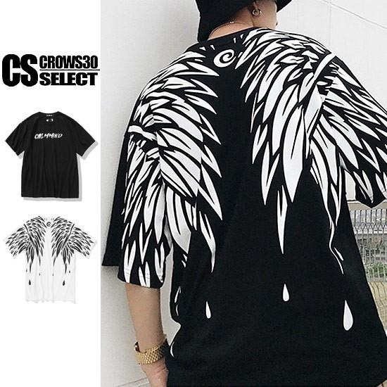 Tシャツ メンズ ウィング 羽 トライバル プリント ロゴ プリント カットソー インポート 18 夏 春 新作 個性的 30代 40代 V系 大人の上質