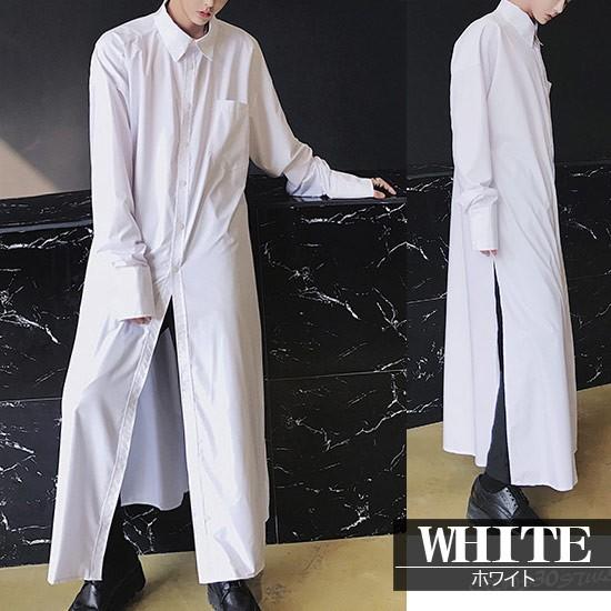 シャツ メンズ ロング丈 変形 シャツコート ロングシャツ インポート V