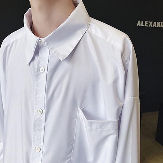 シャツ メンズ ロング丈 変形 シャツコート ロングシャツ インポート V