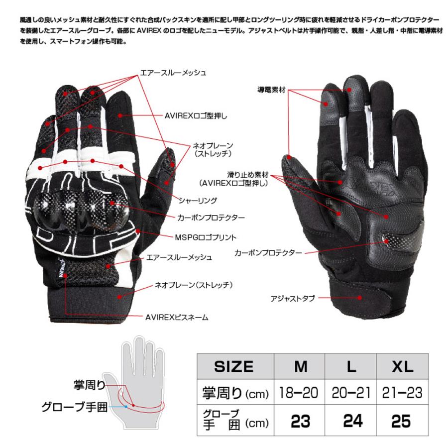 AVIREX グローブ バイク 自転車 メンズ メッシュ ナックルガード AVIREX グローブ バイク 自転車 メンズ メッシュ ナックルガード