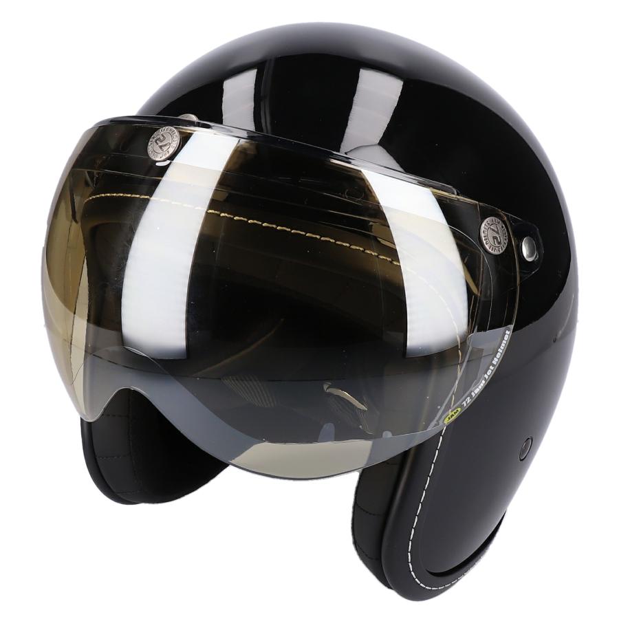 ブラック  スモールジェットヘルメット シールドセット フリーサイズ 開閉式シールド Fミラーシャンパンゴールド VT-10｜alleguretto88jp｜02