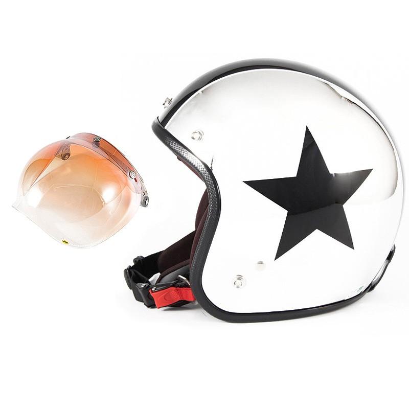 72JAM ジェットヘルメット&シールドセット CHROMES TWIN STAR - メッキ  フリーサイズ:57-60cm未満 +開閉式シールド  JCBN-04｜alleguretto88jp
