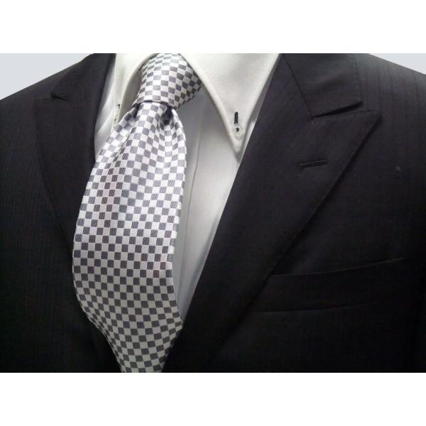 ホワイト（白）×シルバーグレー市松模様ネクタイ/結婚式/IT018 礼服用ネクタイ