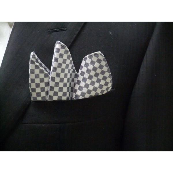 ホワイト（白）×シルバーグレーの市松模様ネクタイ＆ポケットチーフセット(チーフ30cm)/結婚式/CS-IT018｜allety-y｜05