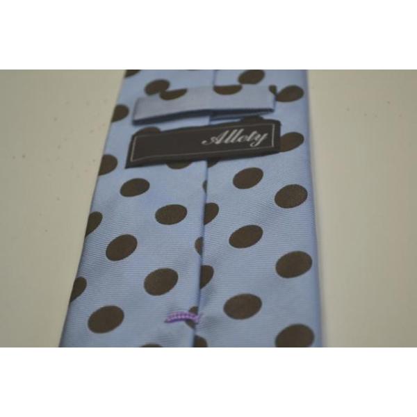 水色地に茶色の少し大きめの水玉（ドット）サテンネクタイ/30%OFF/MZN