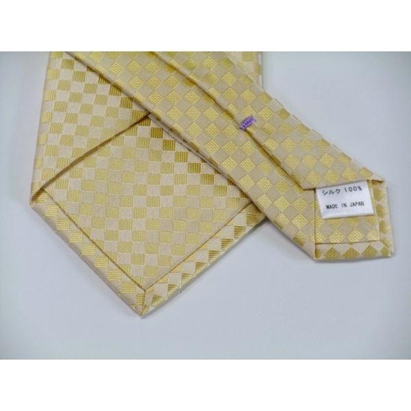 イエロー（黄色）市松模様ネクタイ＆ポケットチーフセット(チーフ30cm