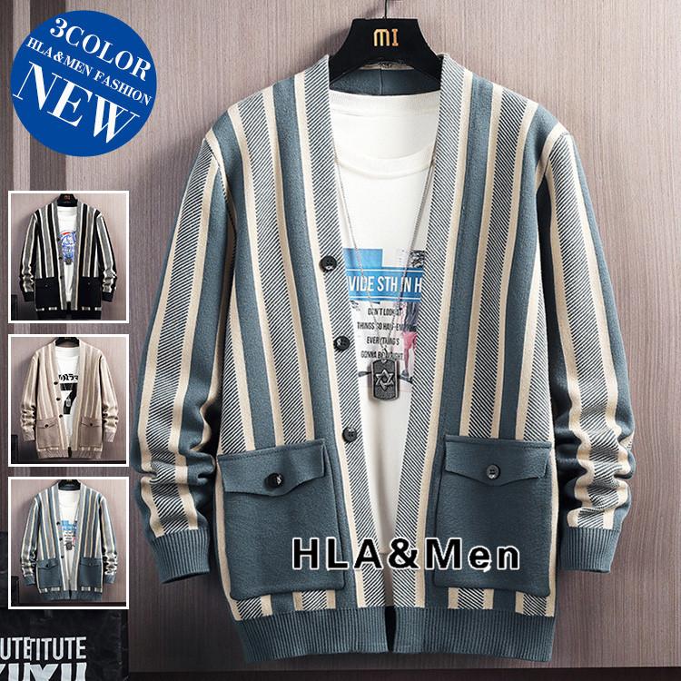ニットカーディガン メンズ ビジネス ニットジャケット はおり ストライプ柄 ライトアウター 30代 40代 紳士服 好評