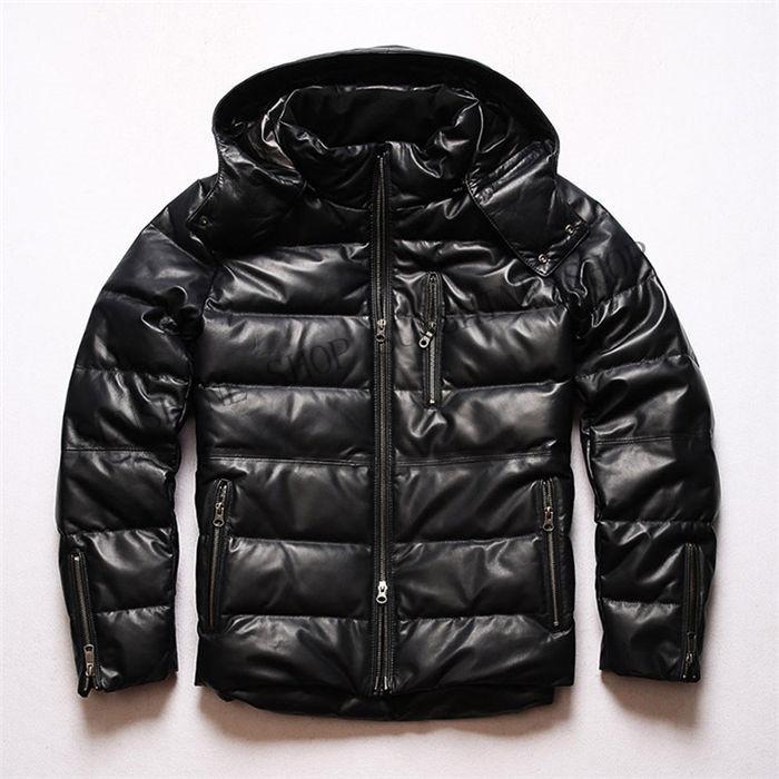 本革ダウンジャケット メンズ バイクジャケット レザーダウンコート 90%ダウン 革ジャケット ダウンコート 羊革レザー