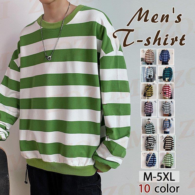 ボーダー柄 メンズ ロングtシャツ 厚地 長袖tシャツ クールネック カットソー Tシャツ カジュアル おしゃれ インナー 大きいサイズ Ppap Sunshine Shop 通販 Yahoo ショッピング