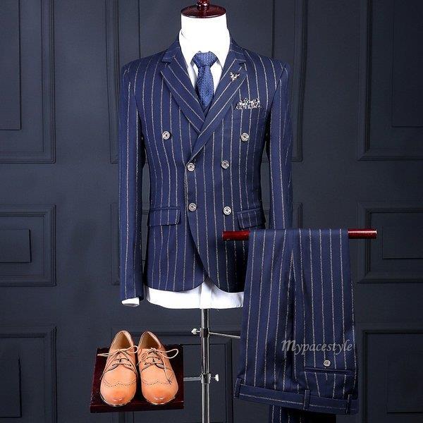 スペシャルset価格 ビジネススーツ 3点セット スーツセット 紳士 ダブル ストライプ スリム フォーマル リクルートスーツ 結婚式 細身 新しいコレクション Www Skylanceronline Com