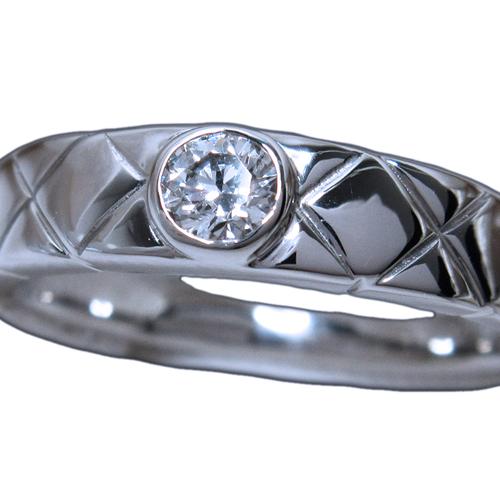 プラチナ Pt900 高品質 ダイヤ モンド 0.1 カラット 0.14ct E VS1 Ex エクセレント H&C キルティングリング 指輪 中宝研鑑定書付(49950円)