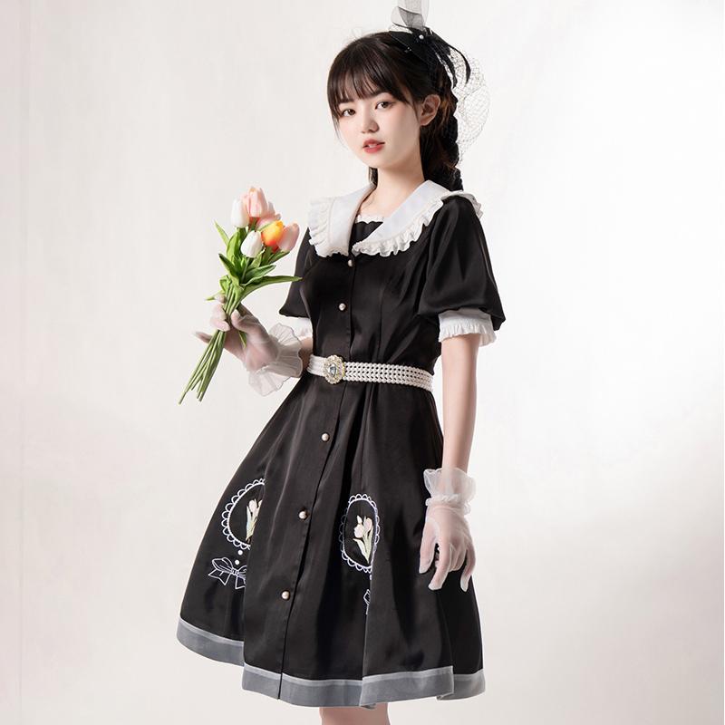 チューリップ刺繍 ロリータワンピース ロリータドレス オリジナル  