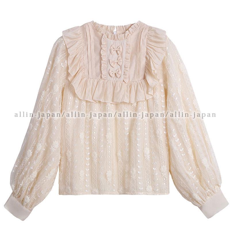 ダブルネック 刺繍 Lolita Tシャツ レディース長袖ブラウス ブラウス 