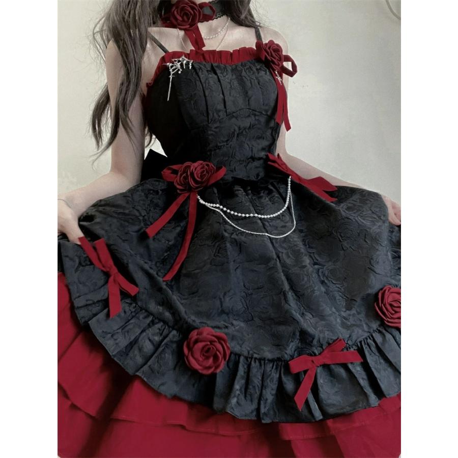 ロリータワンピース ロリータドレス 全2色 lolita  リボン 上品 エレガント おしゃれ   ゴシック サブカル系 肩出し パーティー サブカルチャー 原宿風 大人_6