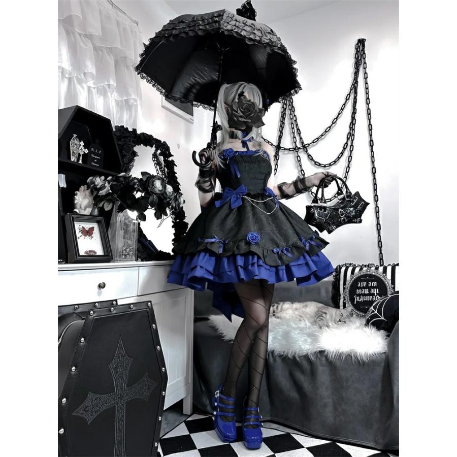 ロリータワンピース ロリータドレス 全2色 lolita  リボン 上品 エレガント おしゃれ   ゴシック サブカル系 肩出し パーティー サブカルチャー 原宿風 大人_7