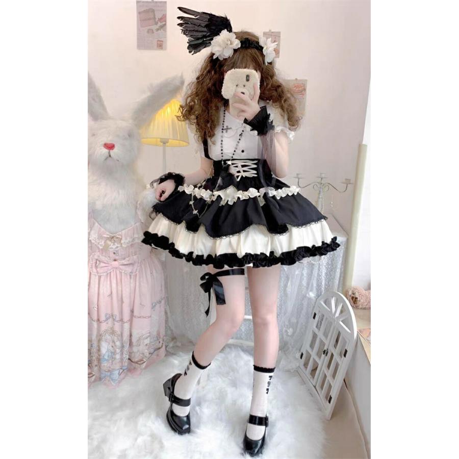ロリータ アイドル衣装 SK ハロウィン フリル レースアップ パープル