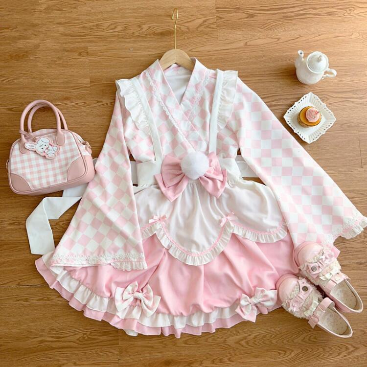 4点セット】 和風ロリータ 洋装 かわいい 上下セット メイド服