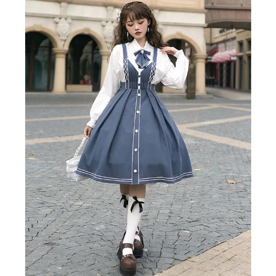 3点セット】女性ロリータプリンセスドレス和風ブルードレスロング