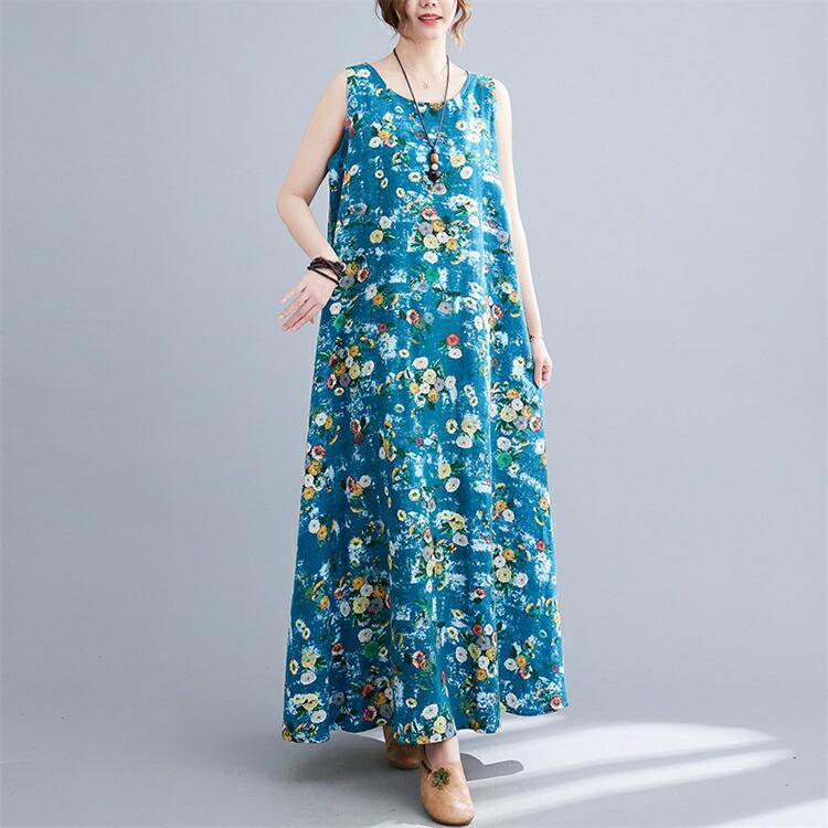 ノースリーブワンピース プリントリゾートワンピース ハワイ