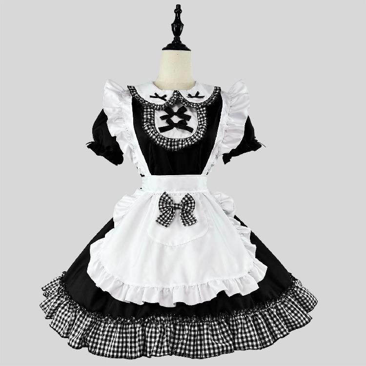 コスプレ衣装 チェックメイド ホワイトメイド服白 3点セット メイド服