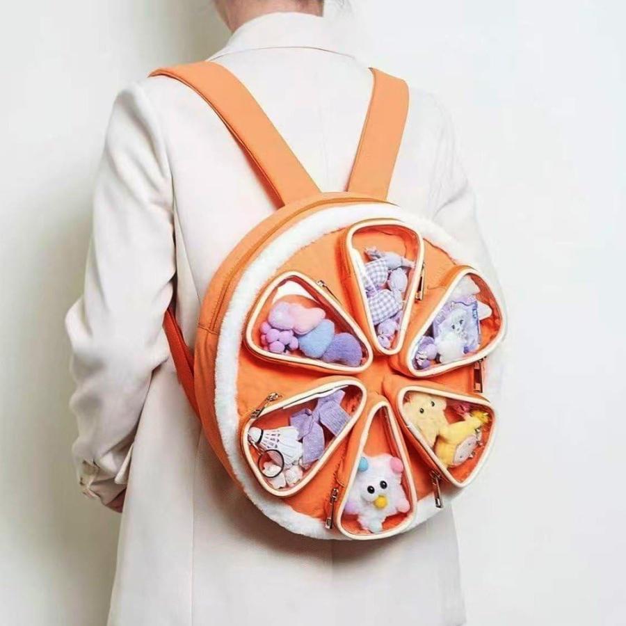 痛バッグ オレンジ フルーツ リュック 推し活 クリア 丸型 可愛い