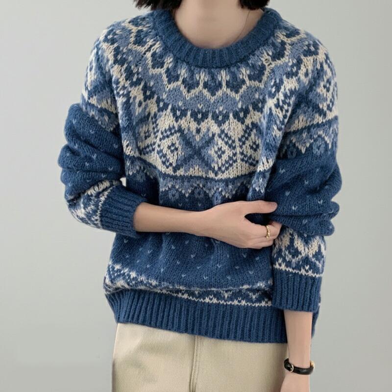 ニット セーター レディース ノルディック柄 フェアアイル柄 トップス