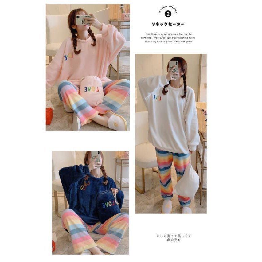 本物保証 レディース パジャマ ルームウェア 3色 寝巻き 厚手部屋着 可愛い 上下セット 暖かい レインボー色 ルームウェア フランネル 合宿 パジャマ 長袖 モコモコ 秋冬 パジャマ カラー ホワイト Oak Lagunabeach Com