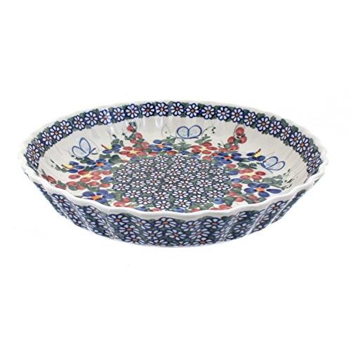 【並行輸入品】Polish Pottery Garden Butterfly Pie Plate Blue Rose Polish Potter_1