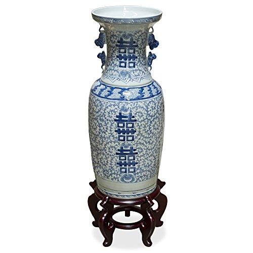 【並行輸入品】China Furniture Online 青と白 ヴィンテージ 清 二重幸福 中国花瓶 China Furniture Onlの画像