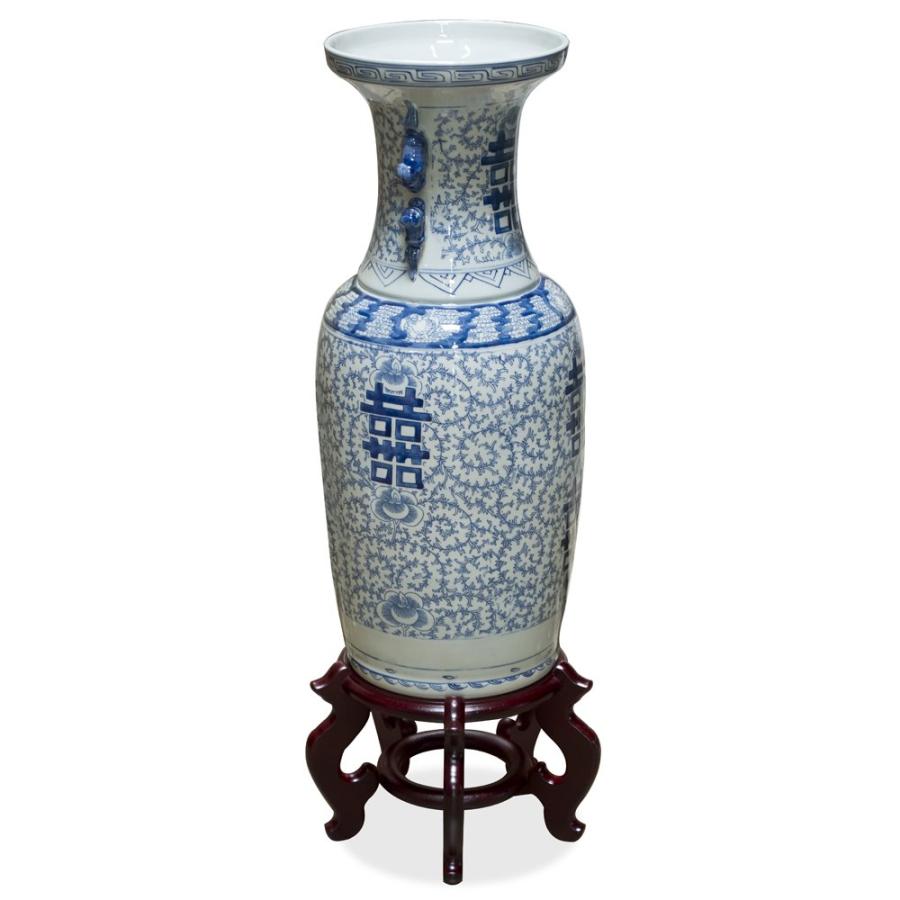 【並行輸入品】China Furniture Online 青と白 ヴィンテージ 清 二重幸福 中国花瓶 China Furniture Onlの画像